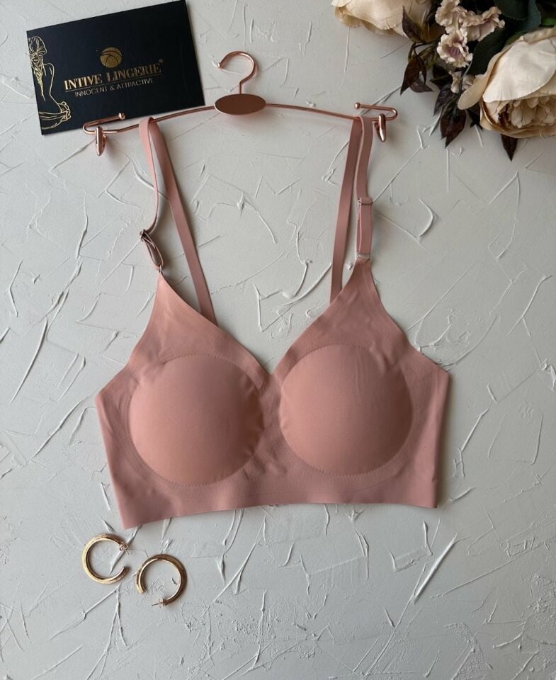 Nessa İnce Askılı Çıkarılabilir Padli Dikişsiz Lazer Kesim İz Yapmaz Kopçasız Bralet-2012 Koyu Bej - XL