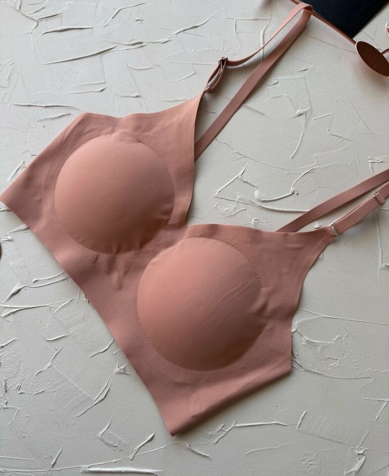 Nessa İnce Askılı Çıkarılabilir Padli Dikişsiz Lazer Kesim İz Yapmaz Kopçasız Bralet-2012 Koyu Bej - XL
