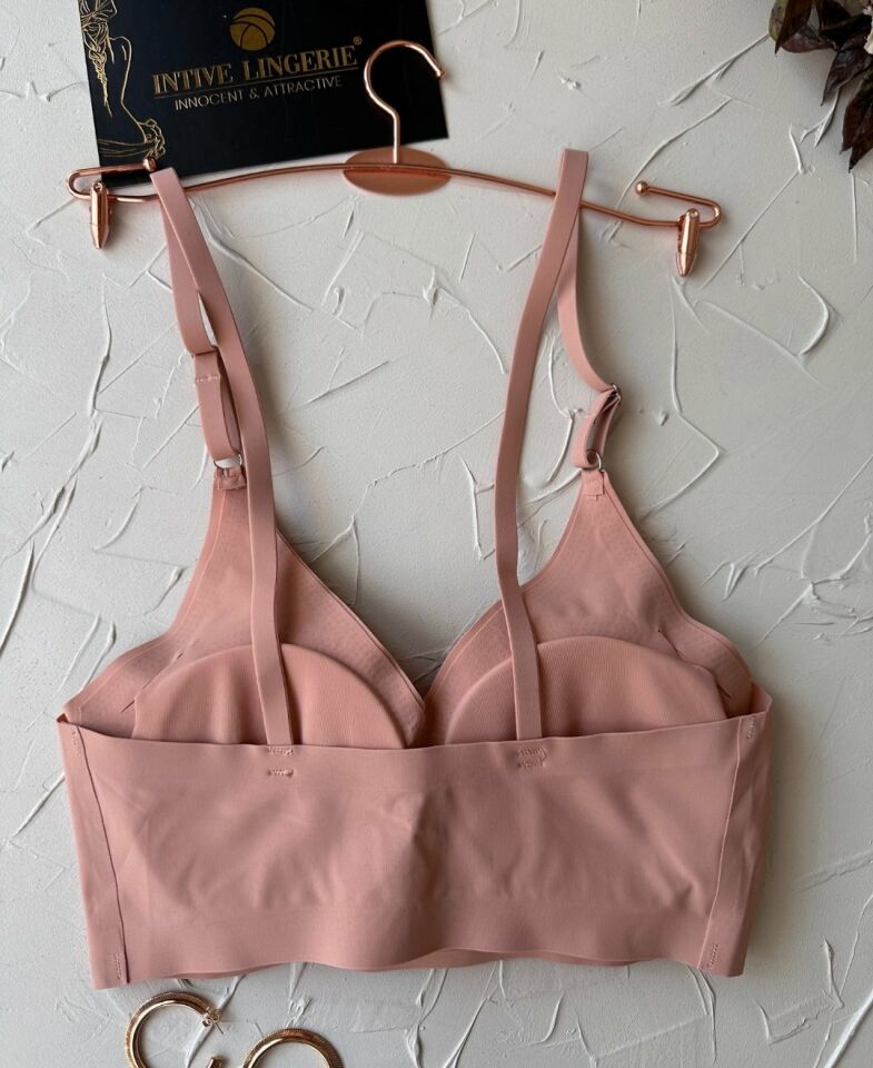 Nessa İnce Askılı Çıkarılabilir Padli Dikişsiz Lazer Kesim İz Yapmaz Kopçasız Bralet-2012 Koyu Bej - XL