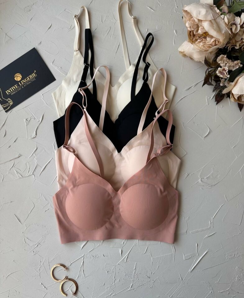 Nessa İnce Askılı Çıkarılabilir Padli Dikişsiz Lazer Kesim İz Yapmaz Kopçasız Bralet-2012 Koyu Bej - XL