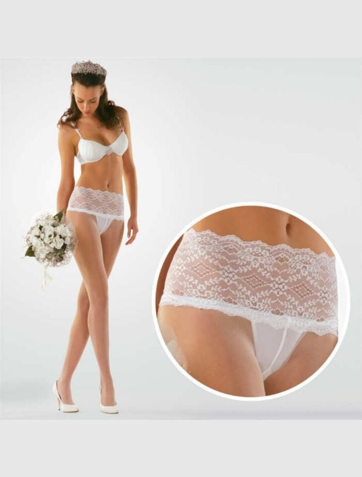 Bride Vanilya Renk Gelinlik Altı Beli 15 Den Yüksek Dantelli Silikonlu Külodu Şeffaf Külotlu Çorap Vanilya - L
