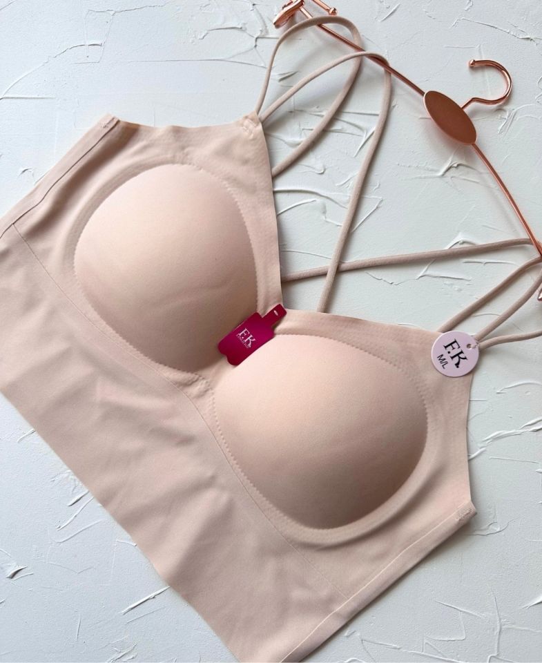 Carma Arkası Çapraz Dekolte İce-Silk Balensiz Dikişsiz Push-up İthal Spandex Sütyen/Büstiyer Pudra  - XL/2XL