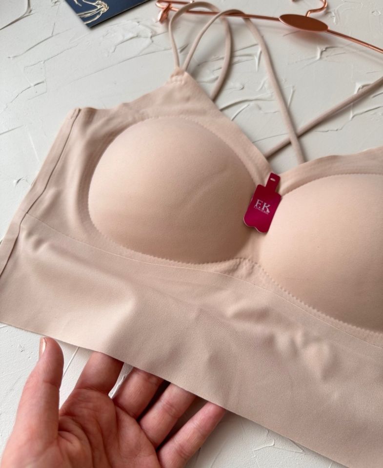 Carma Arkası Çapraz Dekolte İce-Silk Balensiz Dikişsiz Push-up İthal Spandex Sütyen/Büstiyer Pudra  - XL/2XL
