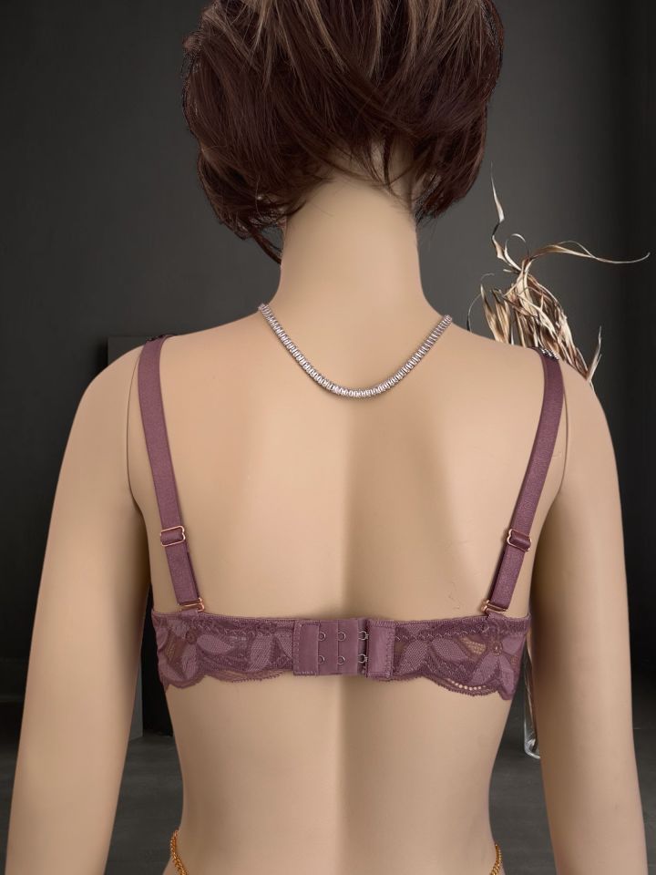 Jasmine Askıları Parlak Taşlı Hafif Destekli Dantelli Soft Cup İthal Sütyen (B-C Cup) Mor - 75