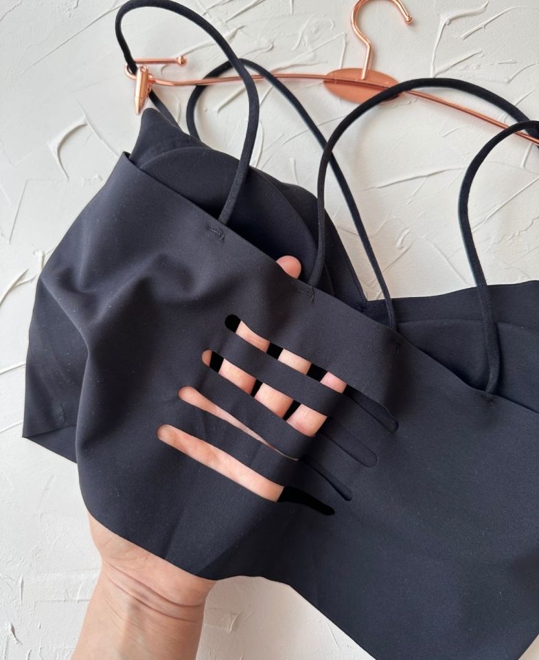 Carma Arkası Çapraz Dekolte İce-Silk Balensiz Dikişsiz Push-up İthal Spandex Sütyen/Büstiyer Siyah - XL/2XL