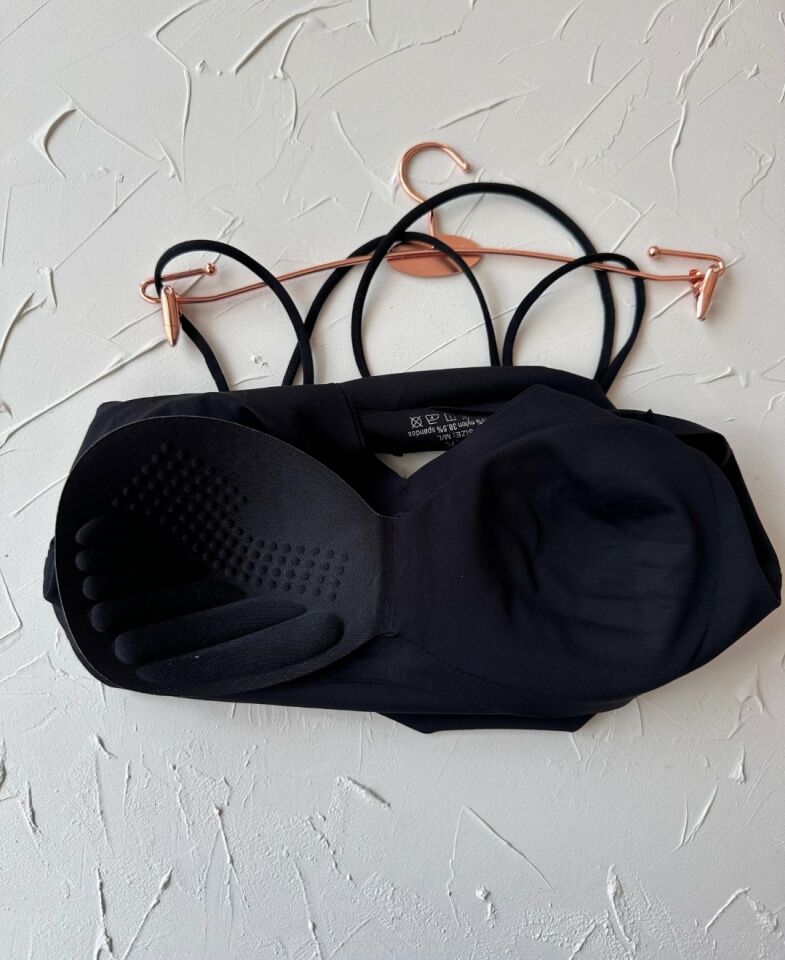 Carma Arkası Çapraz Dekolte İce-Silk Balensiz Dikişsiz Push-up İthal Spandex Sütyen/Büstiyer Siyah - XL/2XL