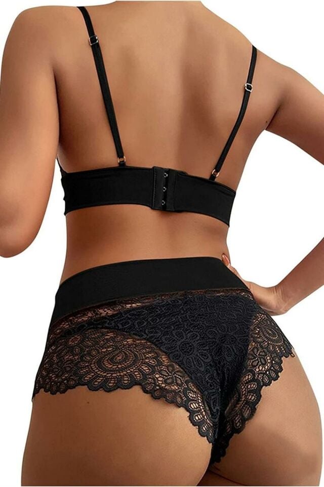 YNT Siyah Seksi Çok Şık Yüksek Bel Şortlu Takım 18502 Siyah - 2XL-3XL