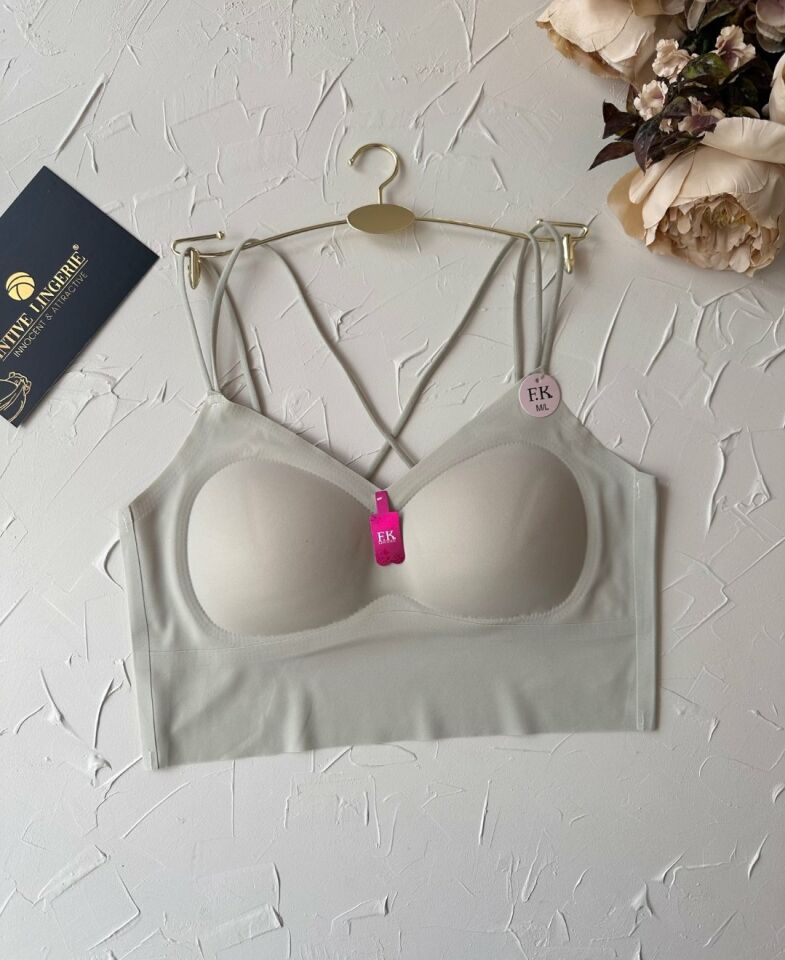 Carma Arkası Çapraz Dekolte İce-Silk Balensiz Dikişsiz Push-up İthal Spandex Sütyen/Büstiyer Su Yeşili - M/L