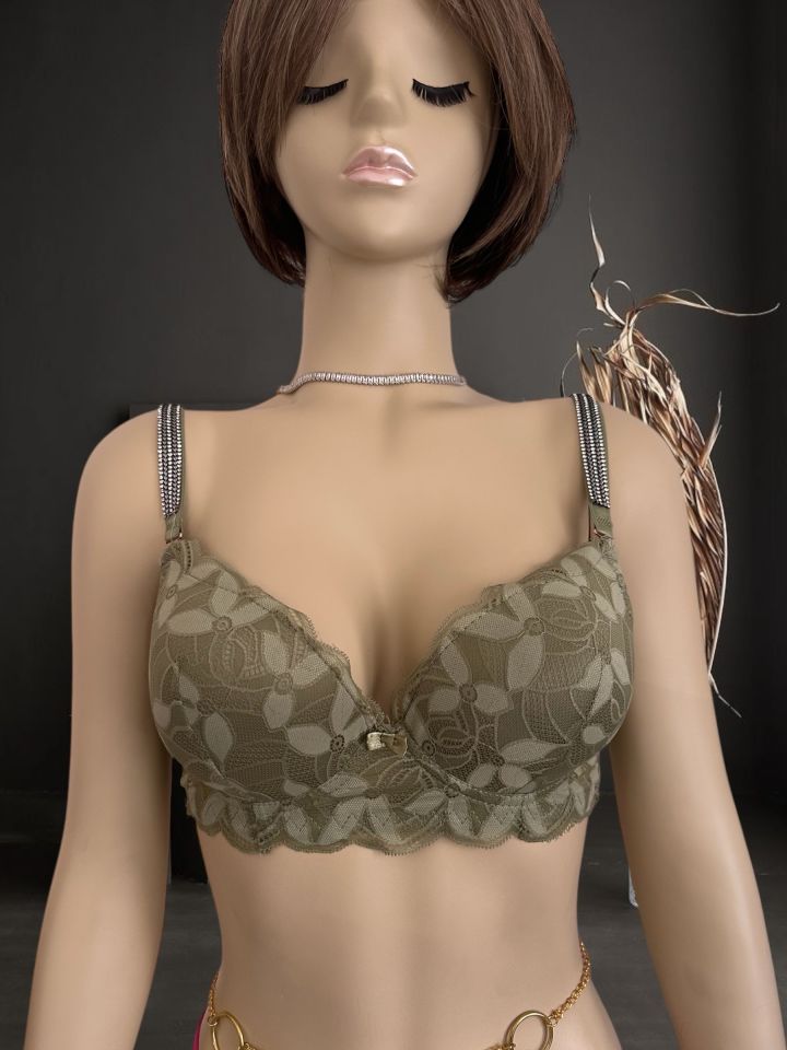 Jasmine Askıları Parlak Taşlı Hafif Destekli Dantelli Soft Cup İthal Sütyen (B-C Cup) Yeşil - 80