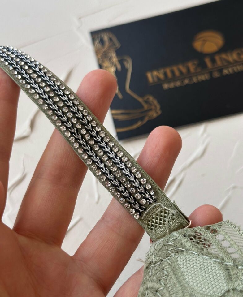 Jasmine Askıları Parlak Taşlı Hafif Destekli Dantelli Soft Cup İthal Sütyen (B-C Cup) Yeşil - 85
