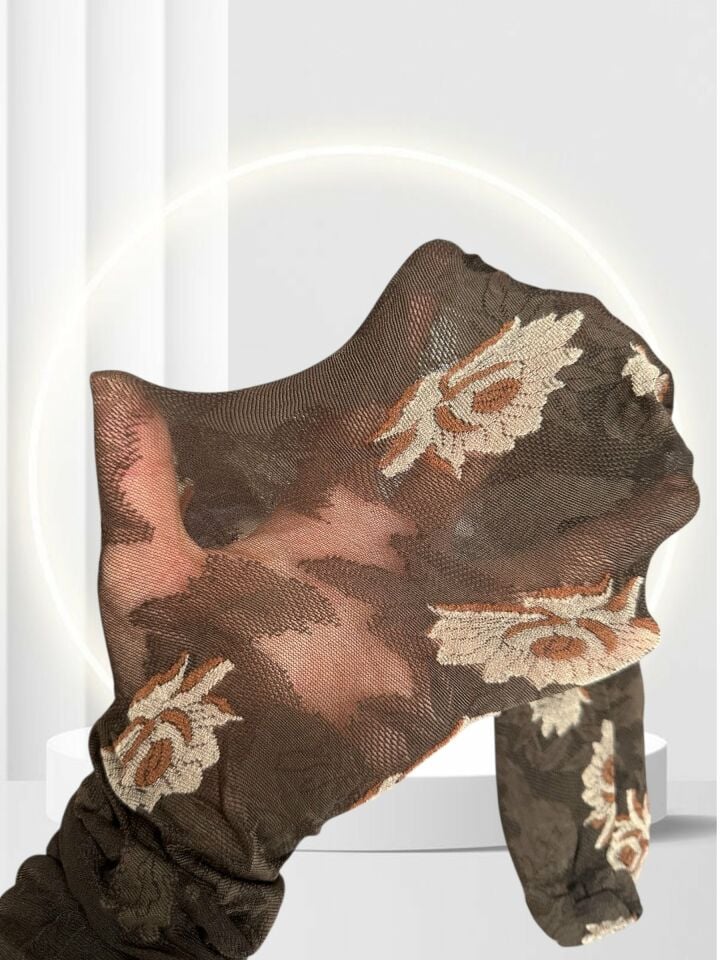 Grisi Tania Çiçek Desenli Baskılı Güpür Dantel Görünümlü 20 Den Desenli Külotlu Çorap (Made in Italy) Siyah - L