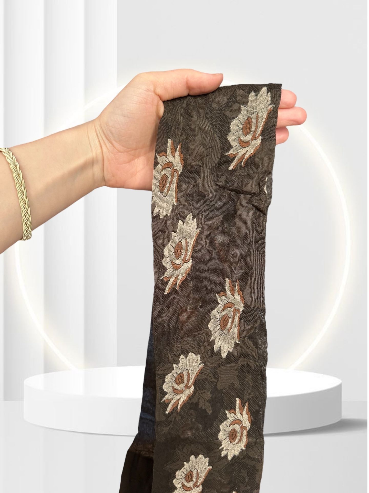 Grisi Tania Çiçek Desenli Baskılı Güpür Dantel Görünümlü 20 Den Desenli Külotlu Çorap (Made in Italy) Siyah - L