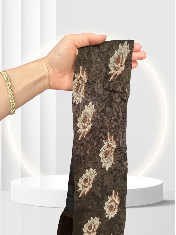 Grisi Tania Çiçek Desenli Baskılı Güpür Dantel Görünümlü 20 Den Desenli Külotlu Çorap (Made in Italy) Siyah - L