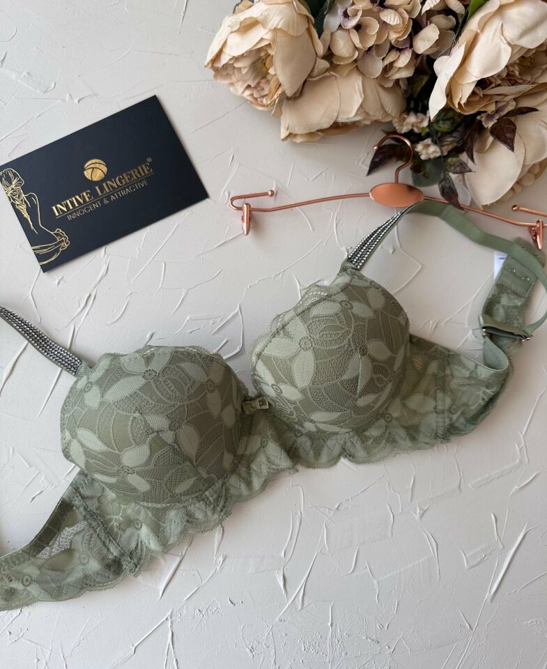 Jasmine Askıları Parlak Taşlı Hafif Destekli Dantelli Soft Cup İthal Sütyen (B-C Cup) Yeşil - 95