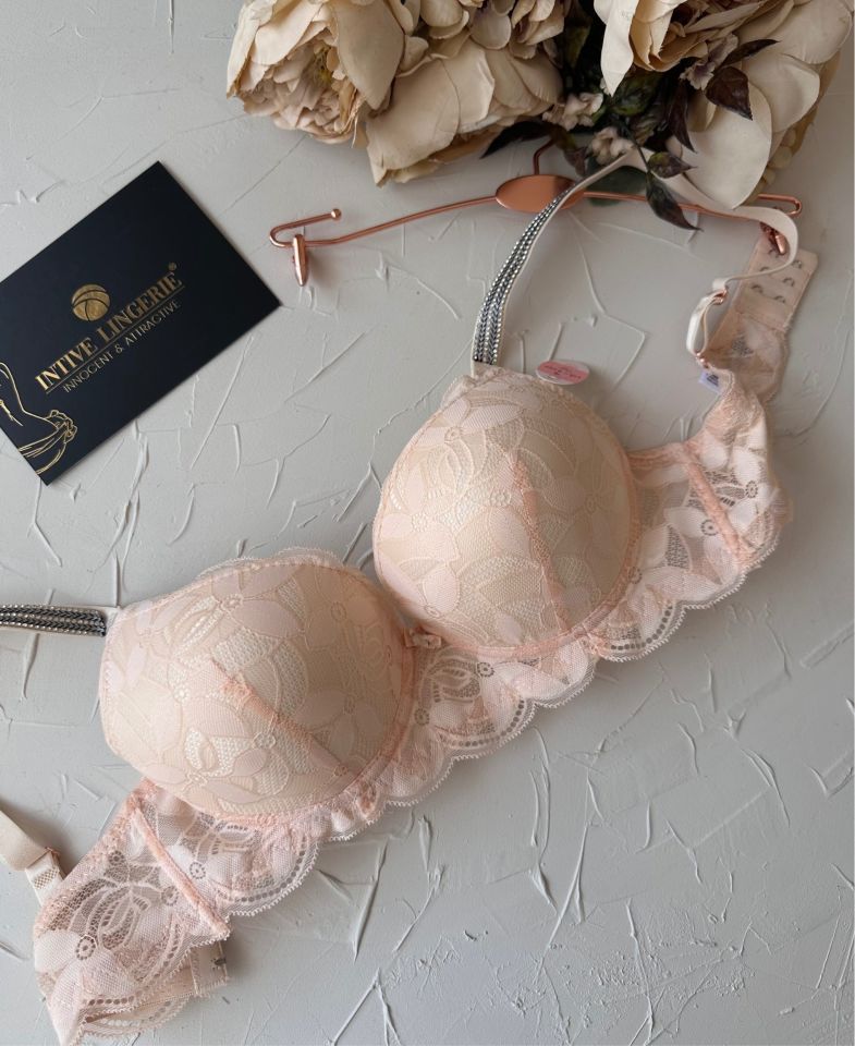 Jasmine Askıları Parlak Taşlı Hafif Destekli Dantelli Soft Cup İthal Sütyen (B-C Cup) Somon - 75