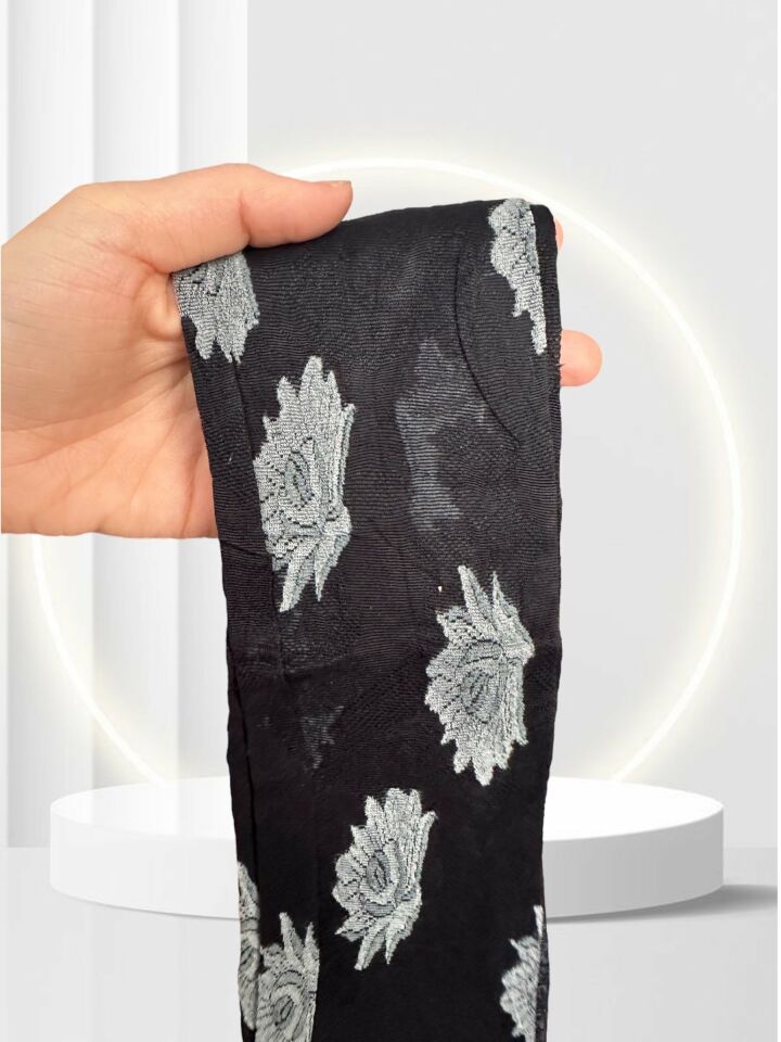 Grisi Tania Çiçek Desenli Baskılı Güpür Dantel Görünümlü 20 Den Desenli Külotlu Çorap (Made in Italy) Siyah - L
