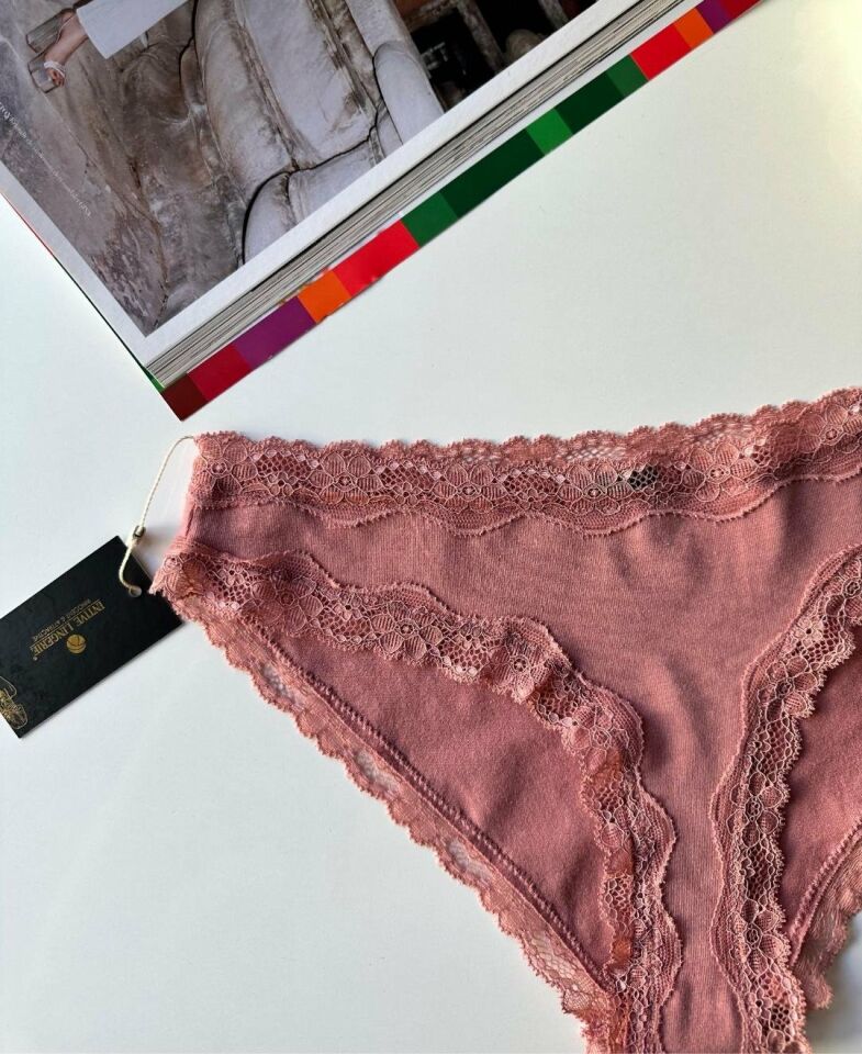Arlet Kadın Pamuklu Rahat Günlük Kullanım Dantelli Slip/Külot (Lila-Gül Kurusu- Krem) Gül Kurusu - M