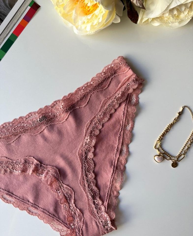 Arlet Kadın Pamuklu Rahat Günlük Kullanım Dantelli Slip/Külot (Lila-Gül Kurusu- Krem) Gül Kurusu - XS