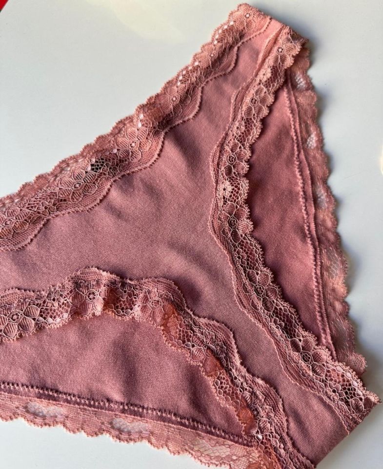 Arlet Kadın Pamuklu Rahat Günlük Kullanım Dantelli Slip/Külot (Lila-Gül Kurusu- Krem) Gül Kurusu - XS