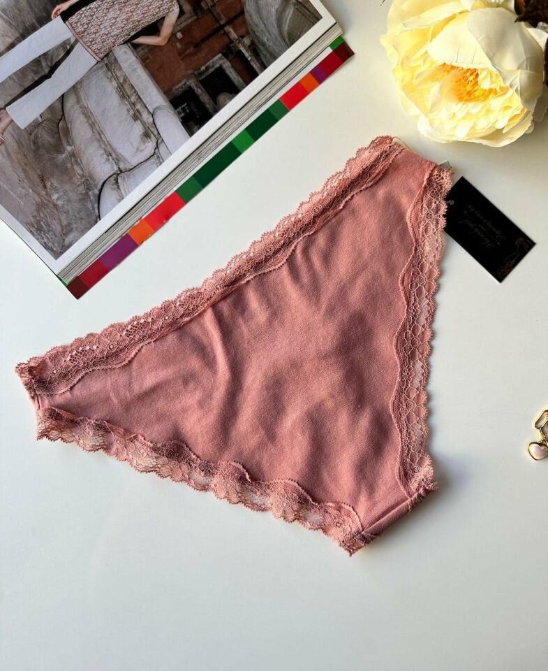 Arlet Kadın Pamuklu Rahat Günlük Kullanım Dantelli Slip/Külot (Lila-Gül Kurusu- Krem) Gül Kurusu - XS