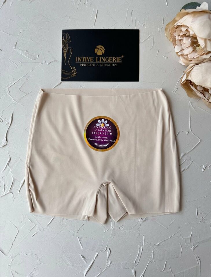 Lina Orta Bel Dikişsiz Ultra Rahat İz Yapmaz Kayan Kumaşlı Kadın Boxer Ten Rengi - XL