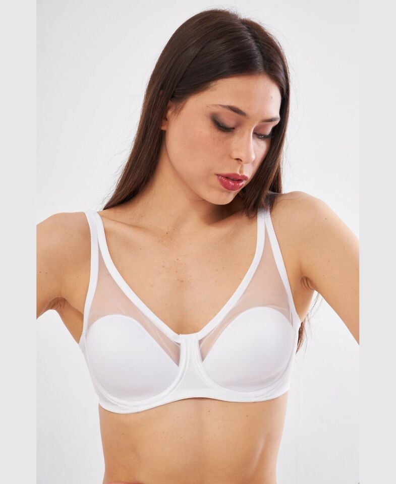 Le Jardin Linda Tül Detaylı Toparlayıcı İnce Soft Cup Sütyen (B-C CUP) -9200 Beyaz - 90C