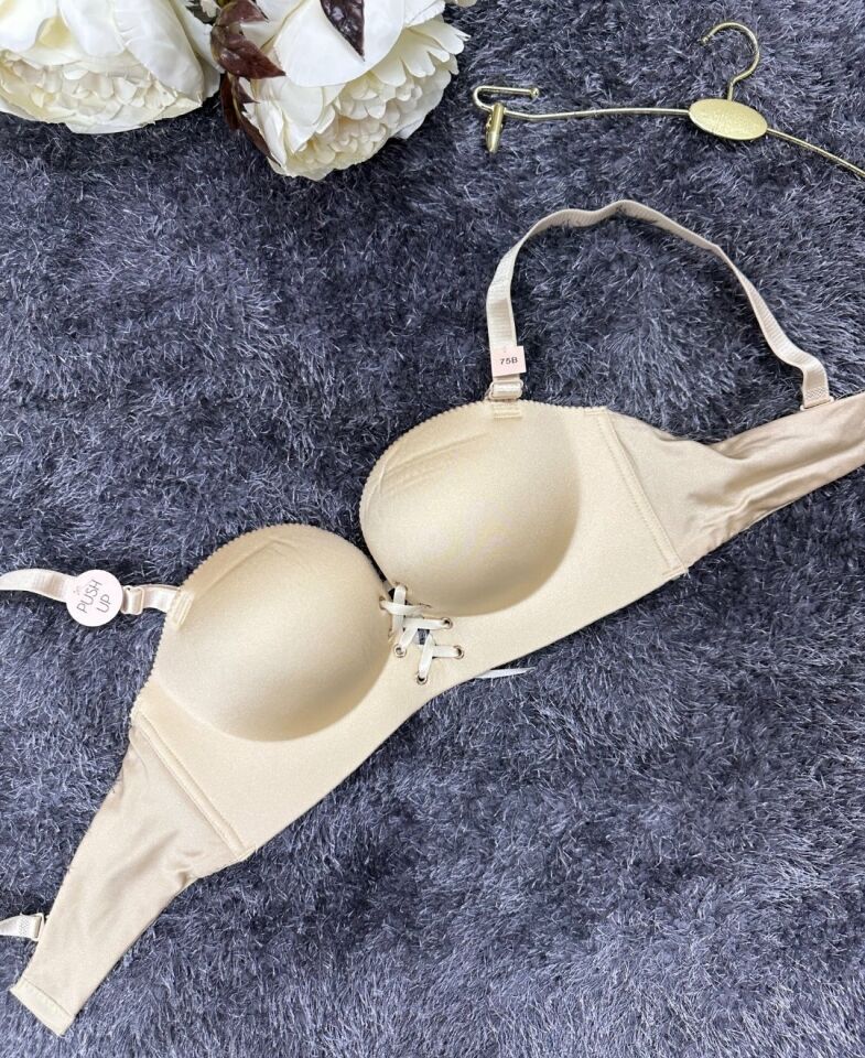 Natasha İthal Balensiz Push-up Lazer Kesim Önden Bağlamalı Rahat Sütyen -8388 Bej - 80B