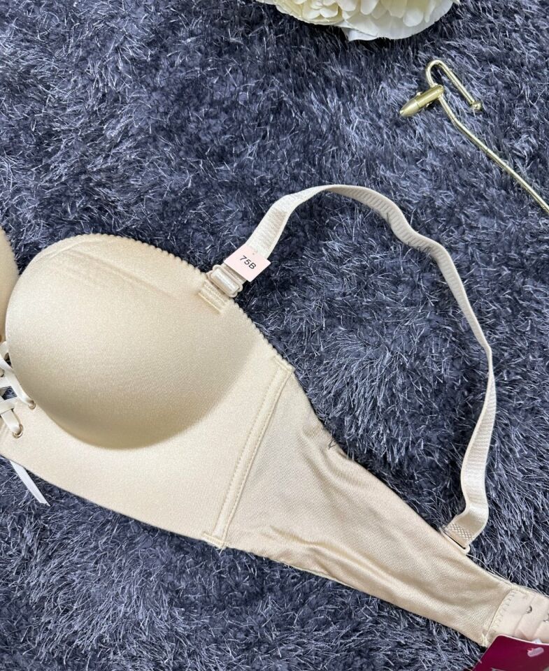 Natasha İthal Balensiz Push-up Lazer Kesim Önden Bağlamalı Rahat Sütyen -8388 Bej - 80B