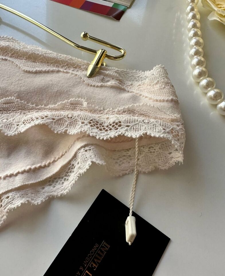 Arlet Kadın Pamuklu Rahat Günlük Kullanım Dantelli Slip/Külot (Lila-Gül Kurusu- Krem) Krem - XS