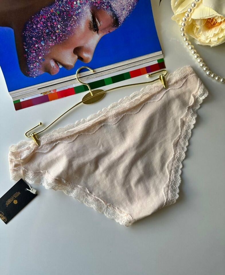 Arlet Kadın Pamuklu Rahat Günlük Kullanım Dantelli Slip/Külot (Lila-Gül Kurusu- Krem) Krem - XS