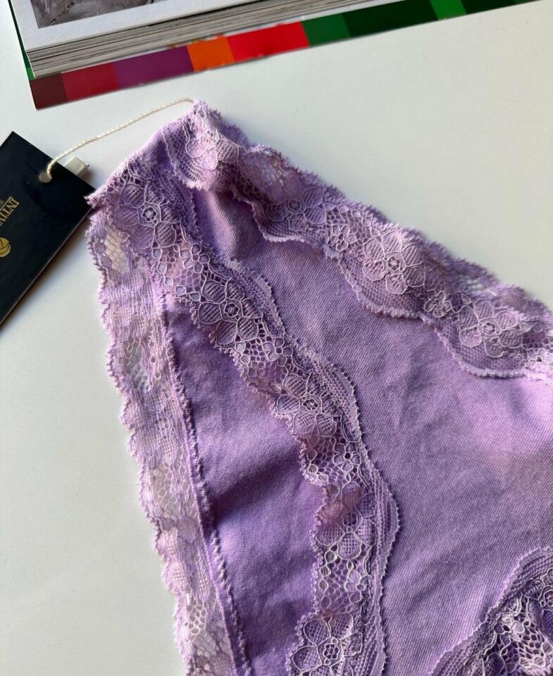Arlet Kadın Pamuklu Rahat Günlük Kullanım Dantelli Slip/Külot (Lila-Gül Kurusu- Krem) Lila - S