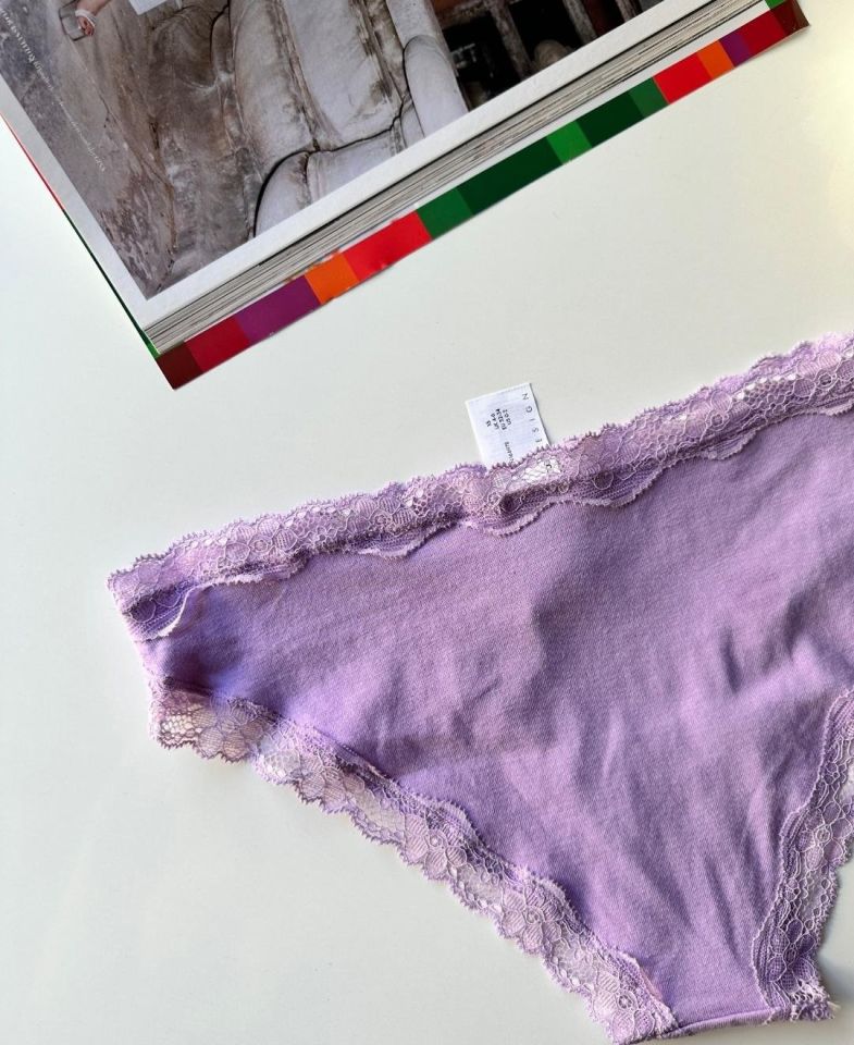 Arlet Kadın Pamuklu Rahat Günlük Kullanım Dantelli Slip/Külot (Lila-Gül Kurusu- Krem) Lila - S