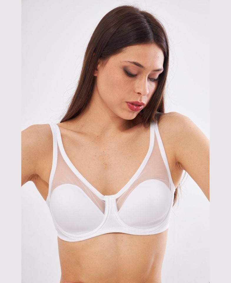 Le Jardin Linda Tül Detaylı Toparlayıcı İnce Soft Cup Sütyen (B-C CUP) -9200 Beyaz - 100C