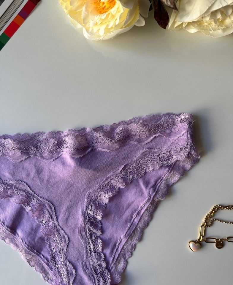 Arlet Kadın Pamuklu Rahat Günlük Kullanım Dantelli Slip/Külot (Lila-Gül Kurusu- Krem) Lila - M