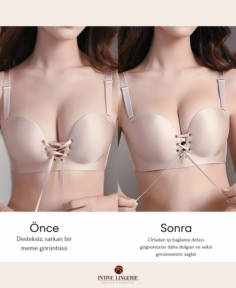 Natasha İthal Balensiz Push-up Lazer Kesim Önden Bağlamalı Rahat Sütyen -8388 Pudra  - 80B