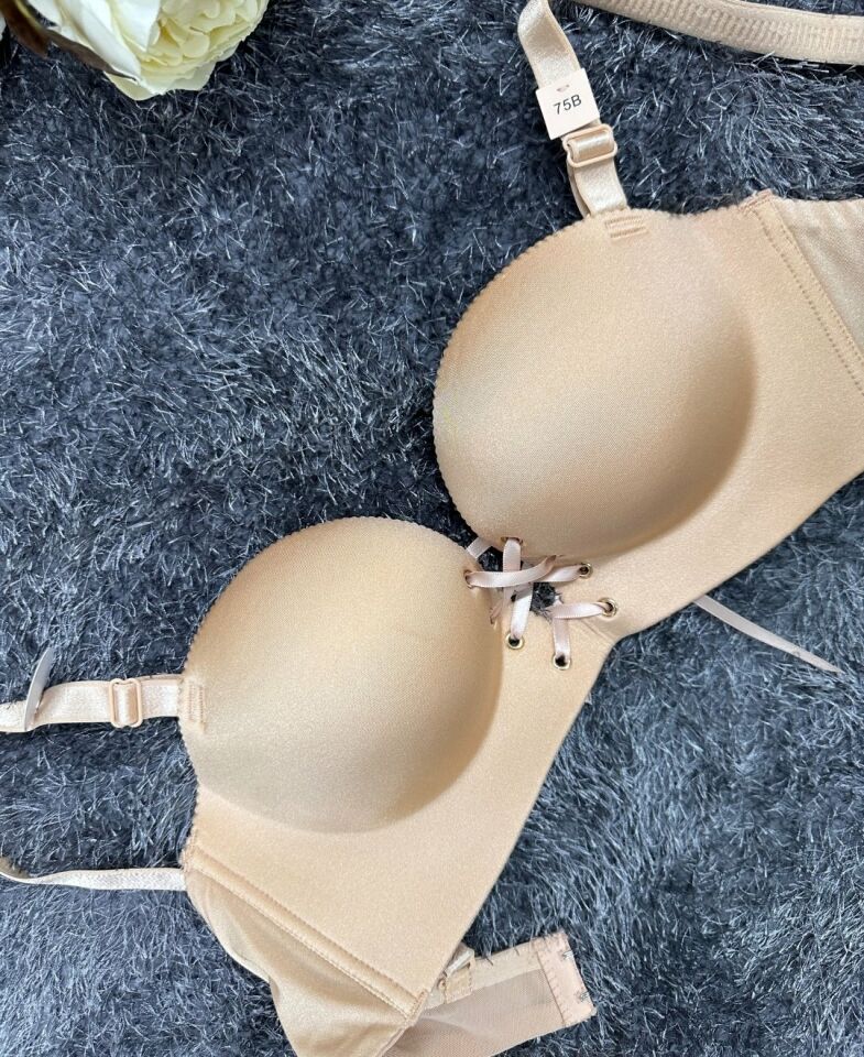 Natasha İthal Balensiz Push-up Lazer Kesim Önden Bağlamalı Rahat Sütyen -8388 Pudra  - 80B