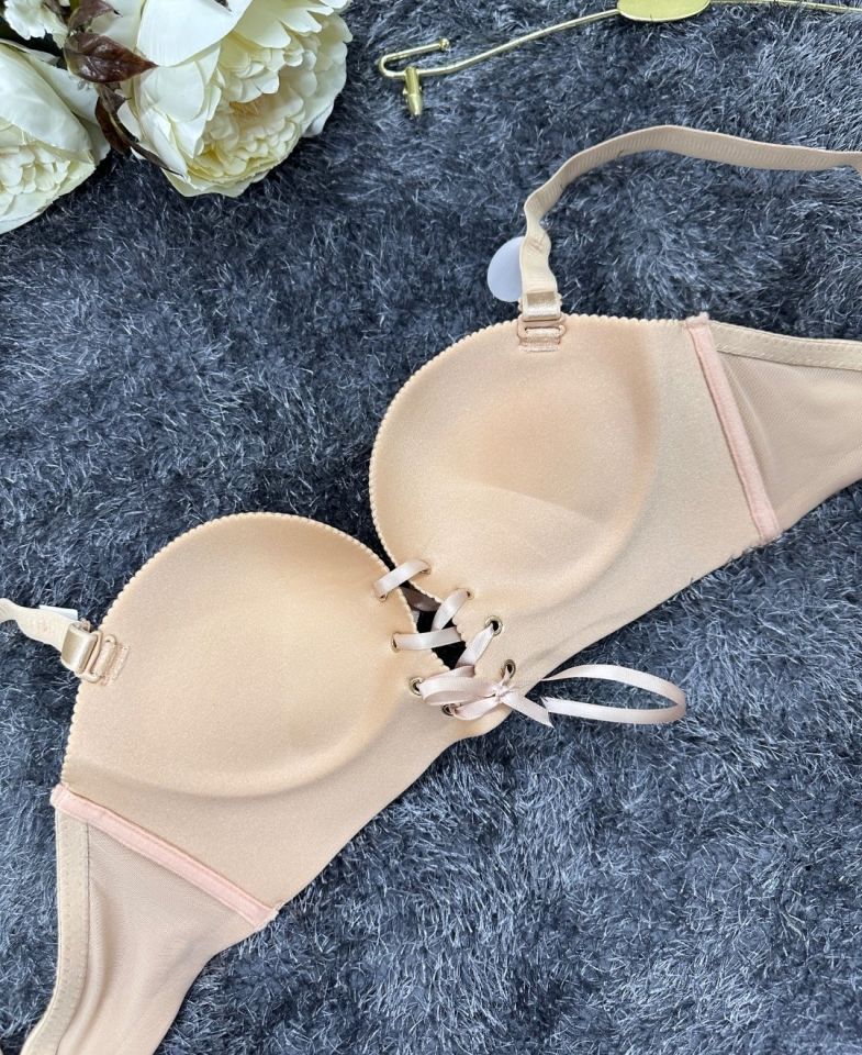 Natasha İthal Balensiz Push-up Lazer Kesim Önden Bağlamalı Rahat Sütyen -8388 Pudra  - 80B