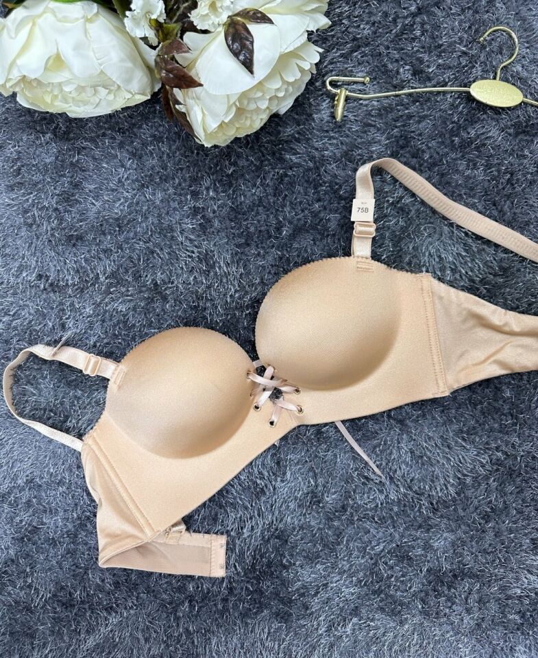 Natasha İthal Balensiz Push-up Lazer Kesim Önden Bağlamalı Rahat Sütyen -8388 Pudra  - 90B