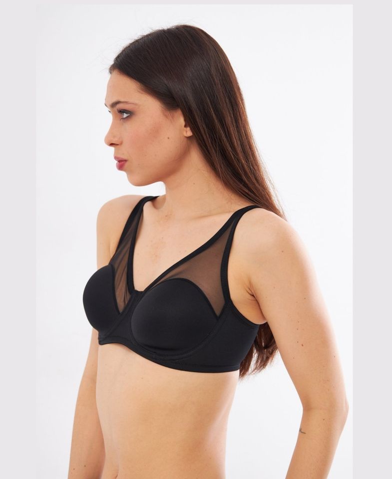 Le Jardin Linda Tül Detaylı Toparlayıcı İnce Soft Cup Sütyen (B-C CUP) -9200 Siyah - 90C