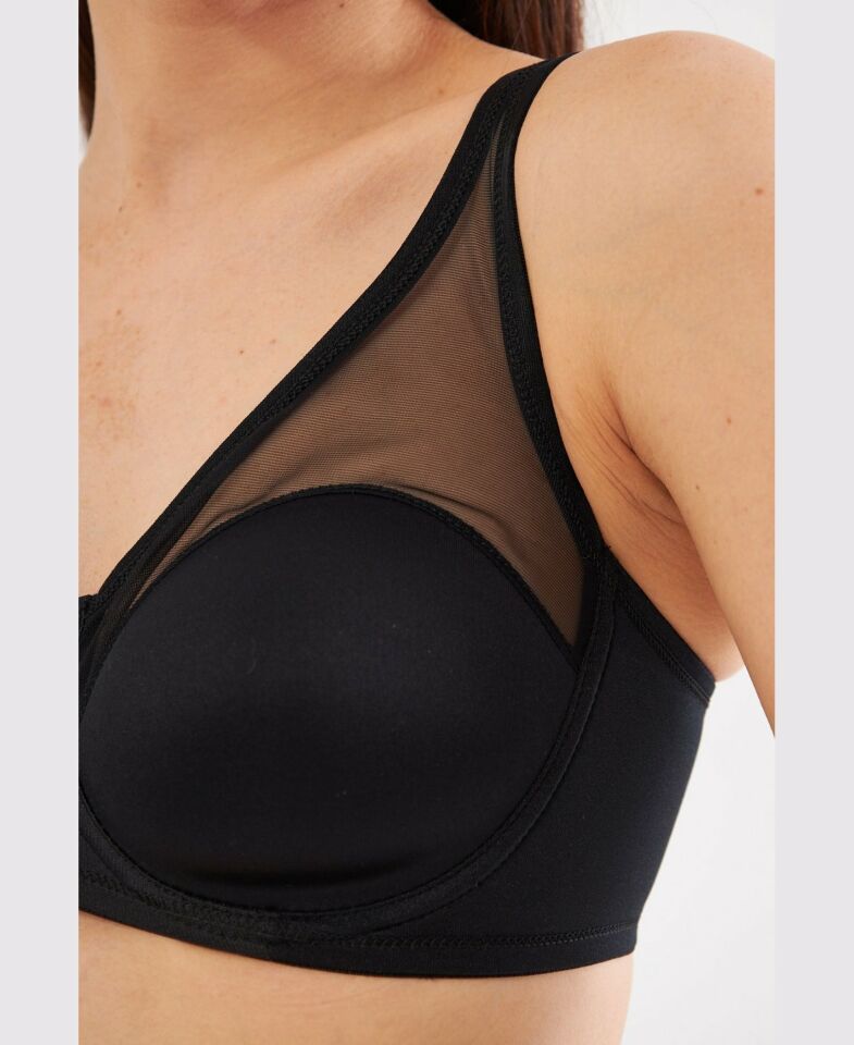 Le Jardin Linda Tül Detaylı Toparlayıcı İnce Soft Cup Sütyen (B-C CUP) -9200 Siyah - 90C