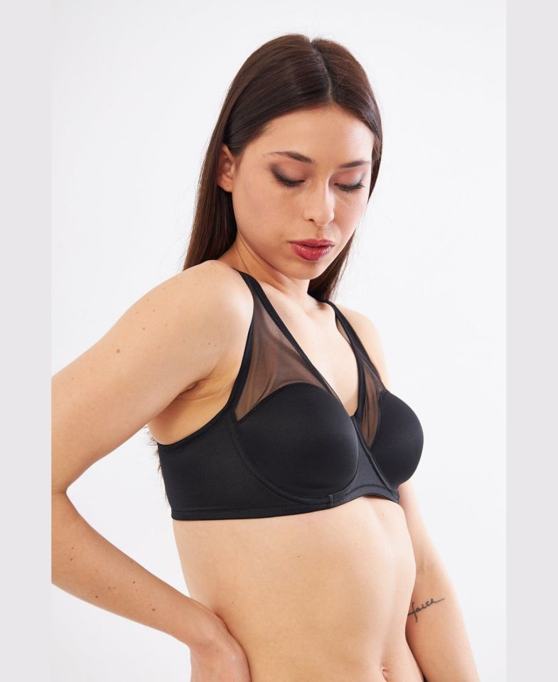 Le Jardin Linda Tül Detaylı Toparlayıcı İnce Soft Cup Sütyen (B-C CUP) -9200 Siyah - 90C