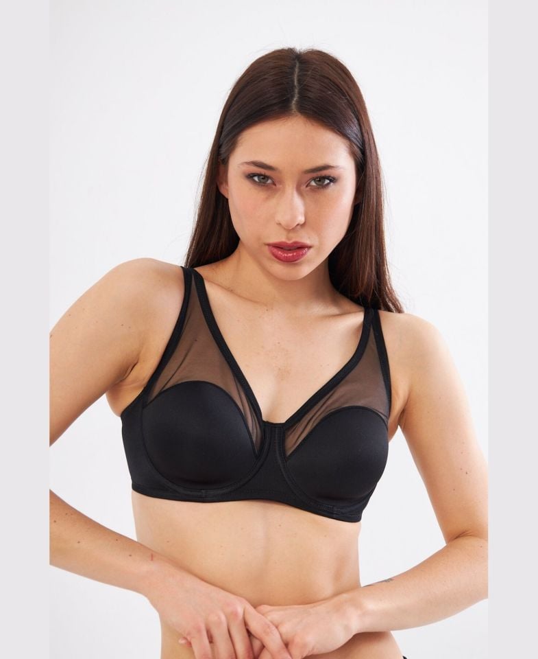 Le Jardin Linda Tül Detaylı Toparlayıcı İnce Soft Cup Sütyen (B-C CUP) -9200 Siyah - 80C