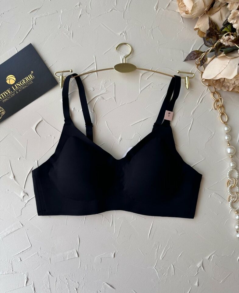 Carma İthal Balensiz Dikişsiz İce-Silk Yarı Push-up İnce Askılı Sütyen Siyah - L