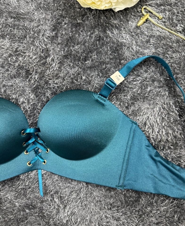 Natasha İthal Balensiz Push-up Lazer Kesim Önden Bağlamalı Rahat Sütyen -8388 Petrol Yeşili - 85B