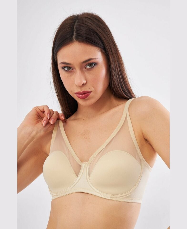 Le Jardin Linda Tül Detaylı Toparlayıcı İnce Soft Cup Sütyen (B-C CUP) -9200 Ten Rengi - 95C