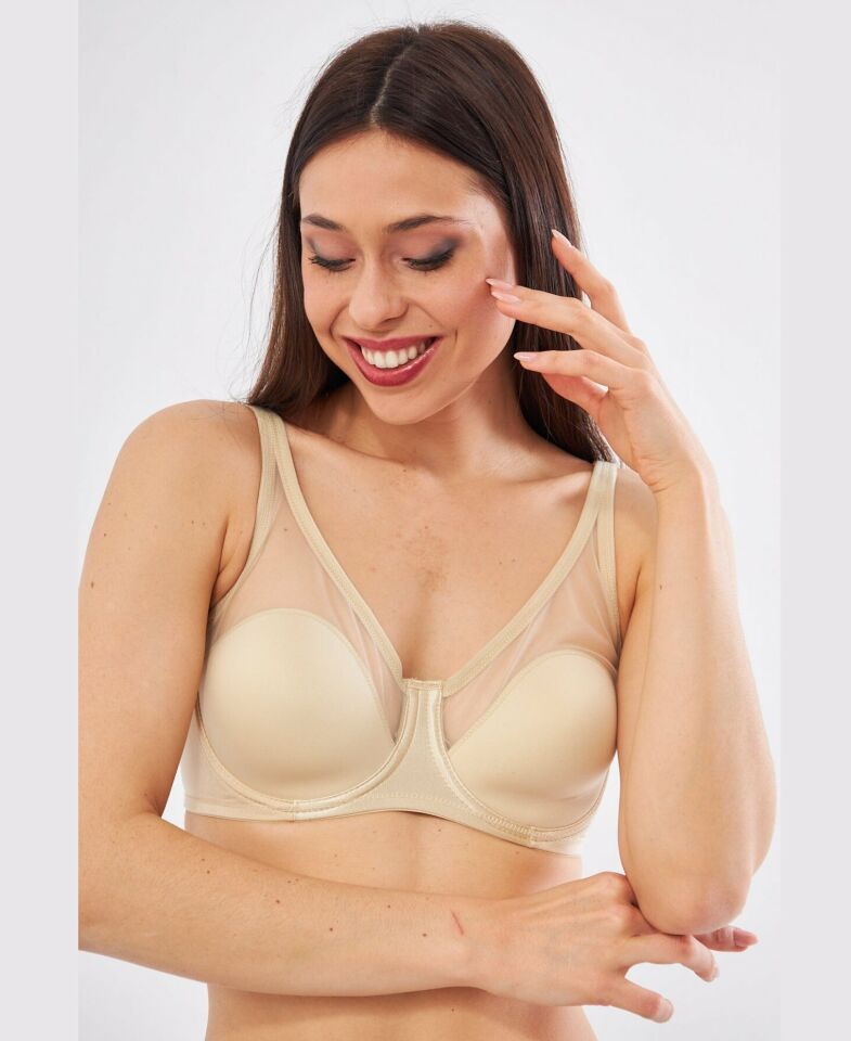 Le Jardin Linda Tül Detaylı Toparlayıcı İnce Soft Cup Sütyen (B-C CUP) -9200 Ten Rengi - 100C