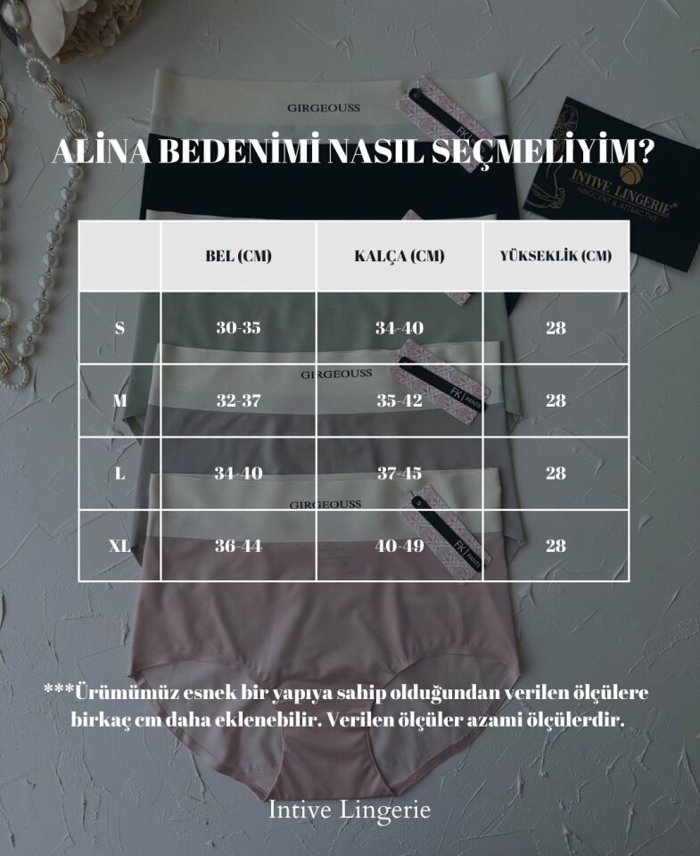 Alina Dikişsiz İz Yapmaz Yüksek Bel Üstün Kalite Beli Yazılı Hafif Slip Pudra  - L