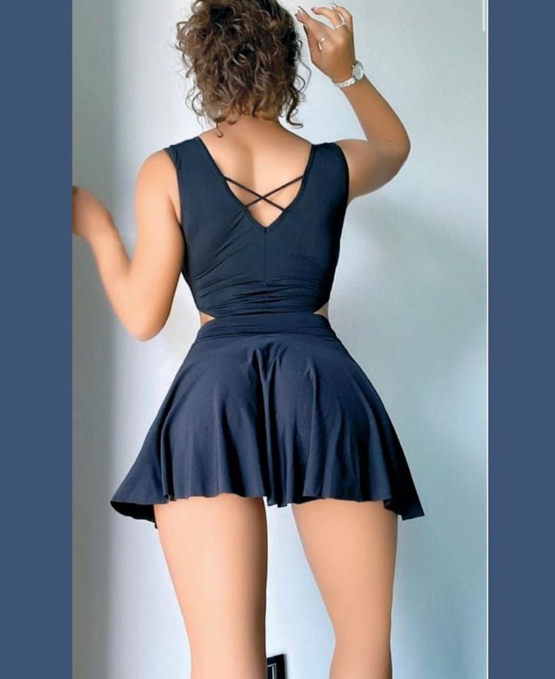 Siyah Önü Bağlama Dekolteli Seksi Gecelik/Babydoll- 1053 Siyah - L/XL