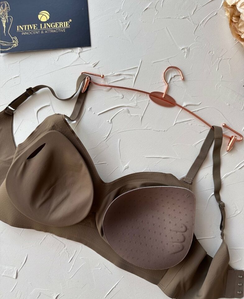 Carma İthal Balensiz Dikişsiz İce-Silk Yarı Push-up İnce Askılı Sütyen Haki Yeşil - 2XL