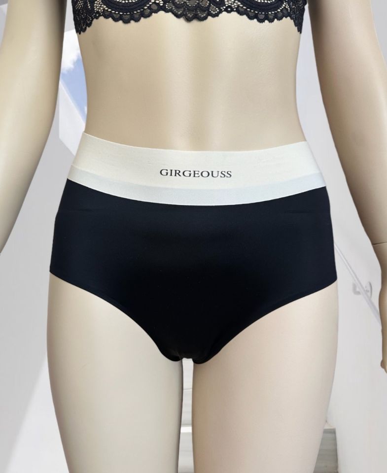 Alina Dikişsiz İz Yapmaz Yüksek Bel Üstün Kalite Beli Yazılı Hafif Slip Siyah - XL